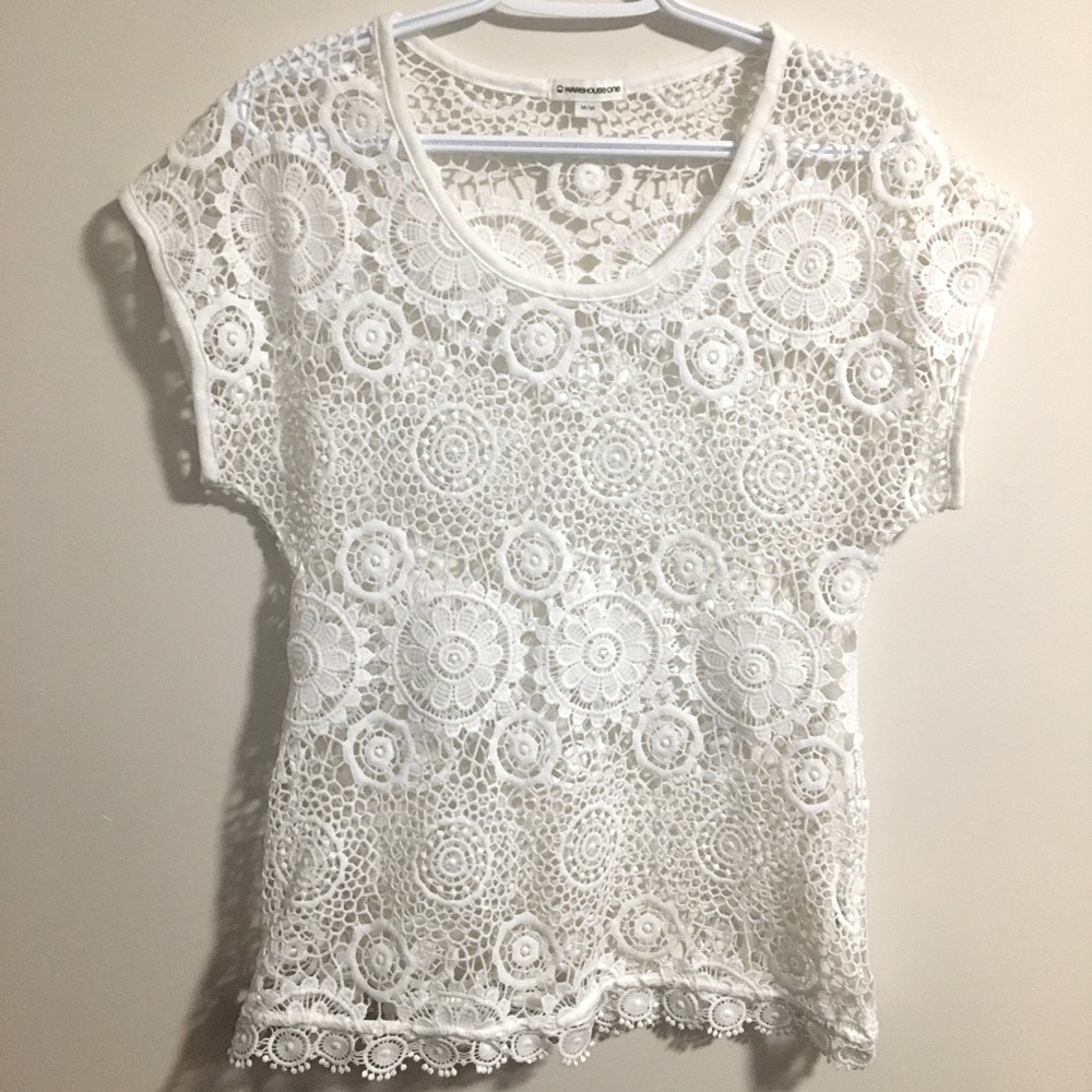 Warehouse One Crochet/Lace Top | Medium | NWOT
